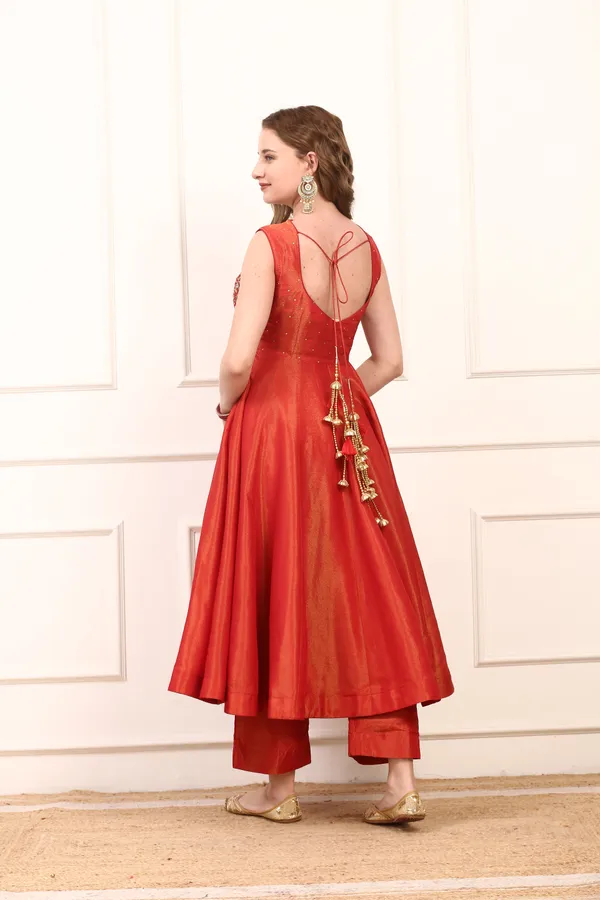 Orange_Rich_Shimmer_Silk_Anarkali_Dress_Gold_Embroidered_Festive_Wear_With_Dupatta_For_Women