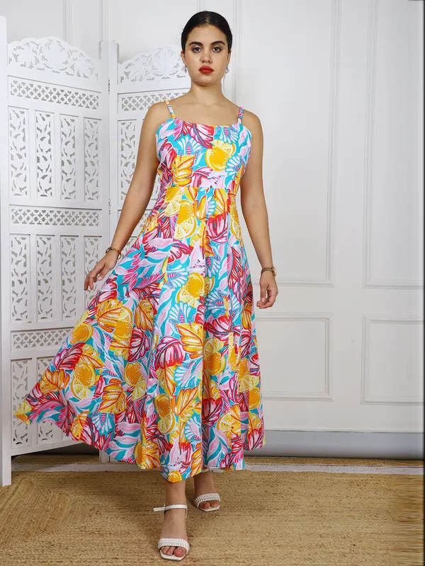 Multicolor_Tropical_Print_Cotton_Maxi_Dress_For_Women