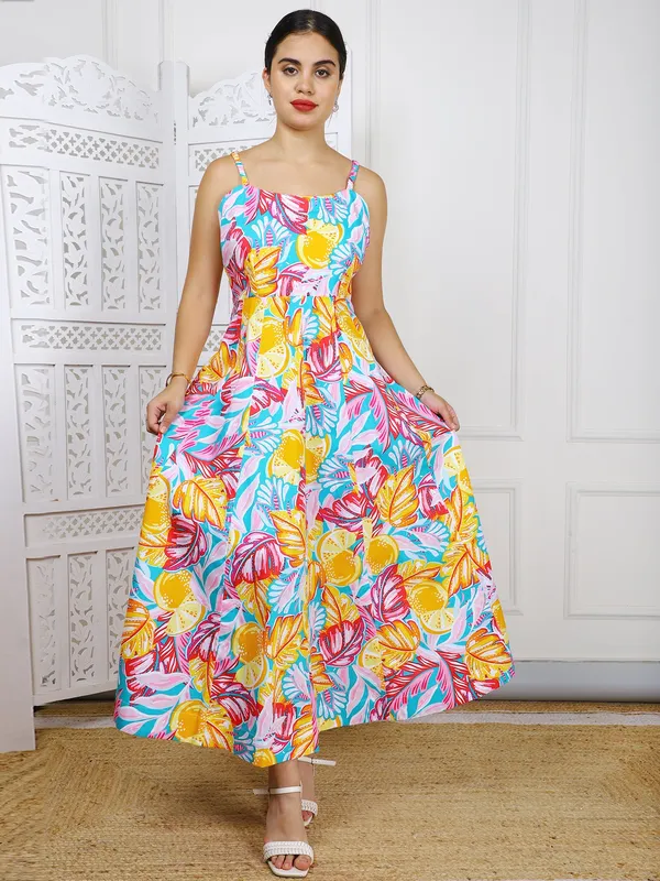 Multicolor_Tropical_Print_Cotton_Maxi_Dress_For_Women
