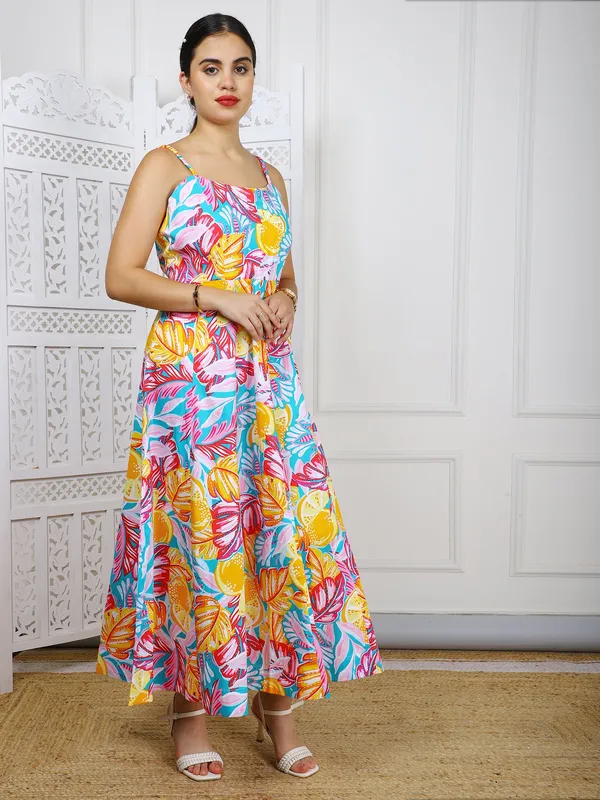 Multicolor_Tropical_Print_Cotton_Maxi_Dress_For_Women