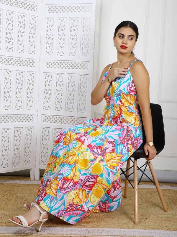 Multicolor_Tropical_Print_Cotton_Maxi_Dress_For_Women