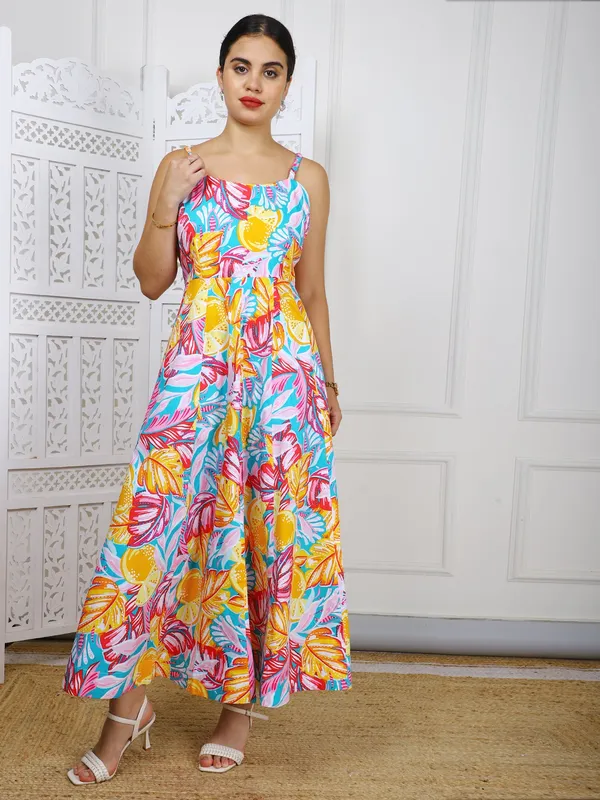Multicolor_Tropical_Print_Cotton_Maxi_Dress_For_Women