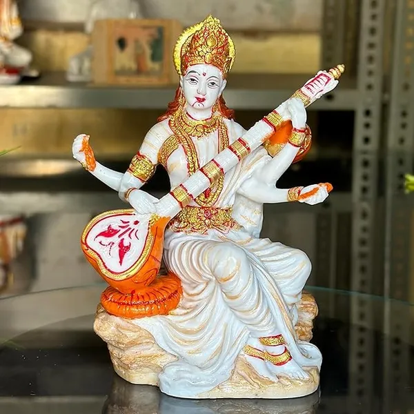 Handicraft_Saraswati_Maa_Murti_For_Pooja_Room_Home_Office_Goddess_Saraswati_Figurines_Sculpture_Idol_6_X_3_5_Inch_Beige