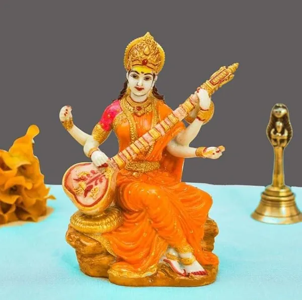 Polyresin_Saraswati_Idol_Statue_Saraswati_Maa_Figurine_Sclupture_Showpiece_For_Home_Office_Decor_Size_6X3_Inch_Yellow