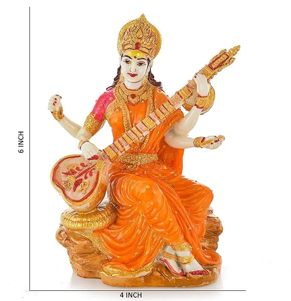 Polyresin_Saraswati_Idol_Statue_Saraswati_Maa_Figurine_Sclupture_Showpiece_For_Home_Office_Decor_Size_6X3_Inch_Yellow