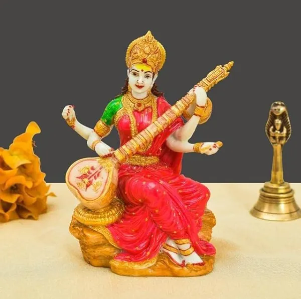 Polyresin_Saraswati_Idol_Statue_Saraswati_Maa_Figurine_Sclupture_Showpiece_For_Home_Office_Decor_Size_6X3_Inch_Pink