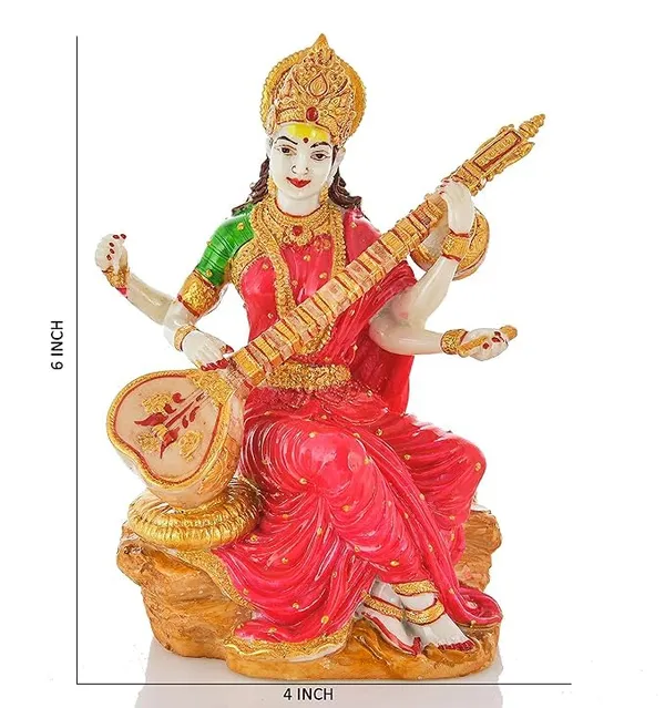 Polyresin_Saraswati_Idol_Statue_Saraswati_Maa_Figurine_Sclupture_Showpiece_For_Home_Office_Decor_Size_6X3_Inch_Pink