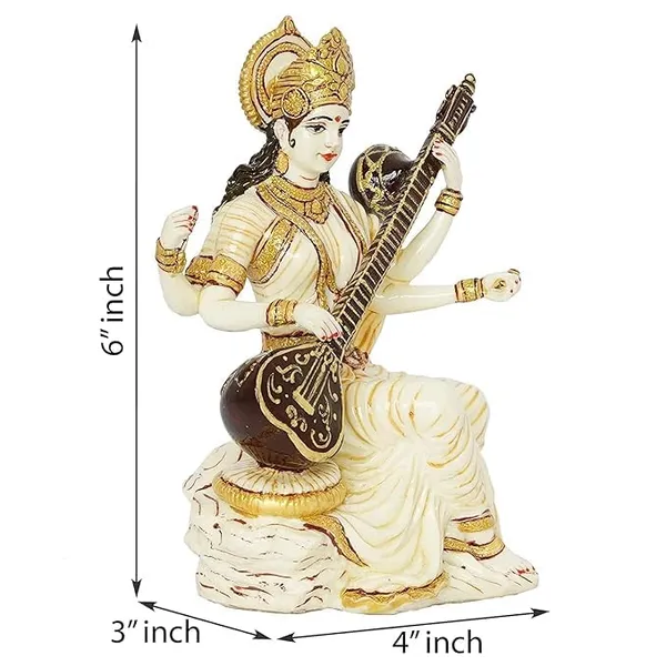 Marble_Dust_Saraswati_Idol_For_Home_Puja_I_Veena_I_Sarasvati_Statue_I_Living_Room_I_Guest_Room_I_Office_Table_I_Showpiece_I_Gifts_I_Home_Decor_I_Pooja_Room_6Inch_White