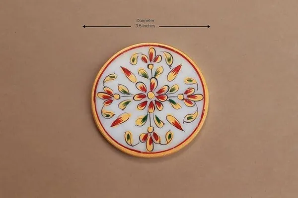 Marble_Tea_Coaster_Set_For_Home_Dining_Table_Office_Desk_6_Coaster_With_Holder_Floral_Painting