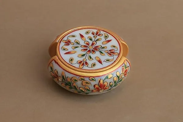 Marble_Tea_Coaster_Set_For_Home_Dining_Table_Office_Desk_6_Coaster_With_Holder_Floral_Painting