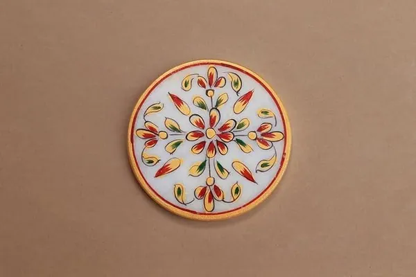 Marble_Tea_Coaster_Set_For_Home_Dining_Table_Office_Desk_6_Coaster_With_Holder_Floral_Painting