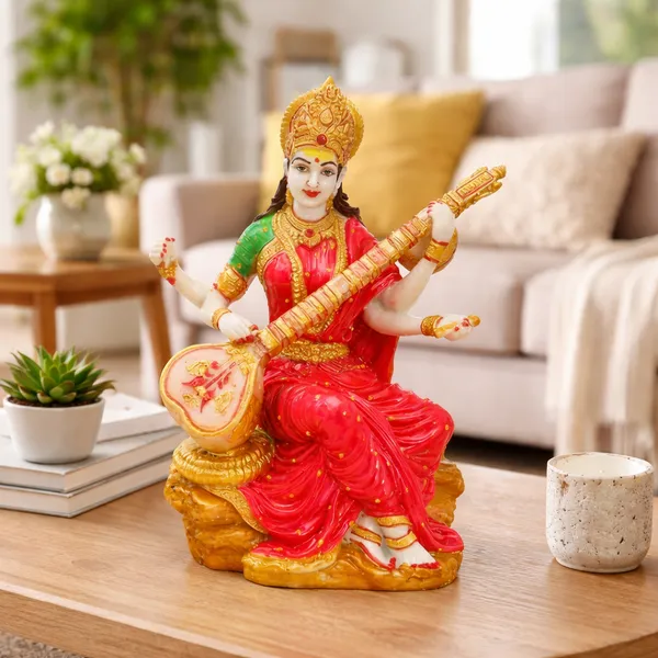 Polyresin_Saraswati_Idol_Statue_Saraswati_Maa_Figurine_Sclupture_Showpiece_For_Home_Office_Decor_Size_6X3_Inch_Pink
