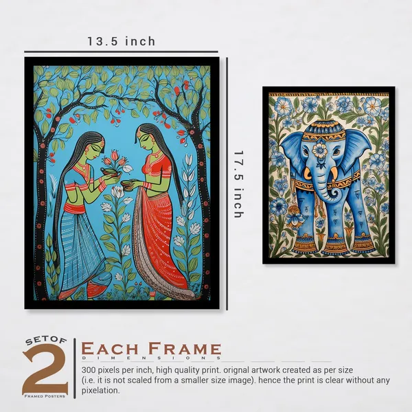 Floral_Elephant_Madhubani_Framed_Wall_Painting