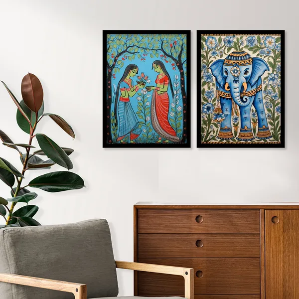Floral_Elephant_Madhubani_Framed_Wall_Painting