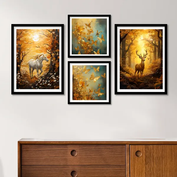 Golden_Butterfly_Horse_And_Deer_Wall_Art
