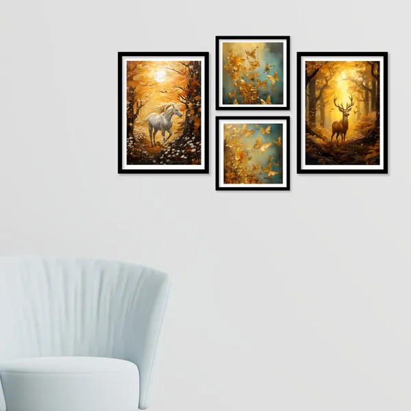 Golden_Butterfly_Horse_And_Deer_Wall_Art