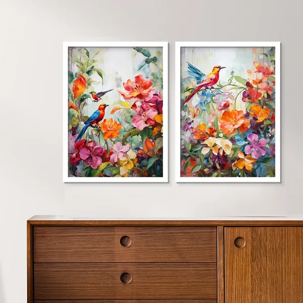 New_Rainbow_Colour_Flower_And_Bird_Art