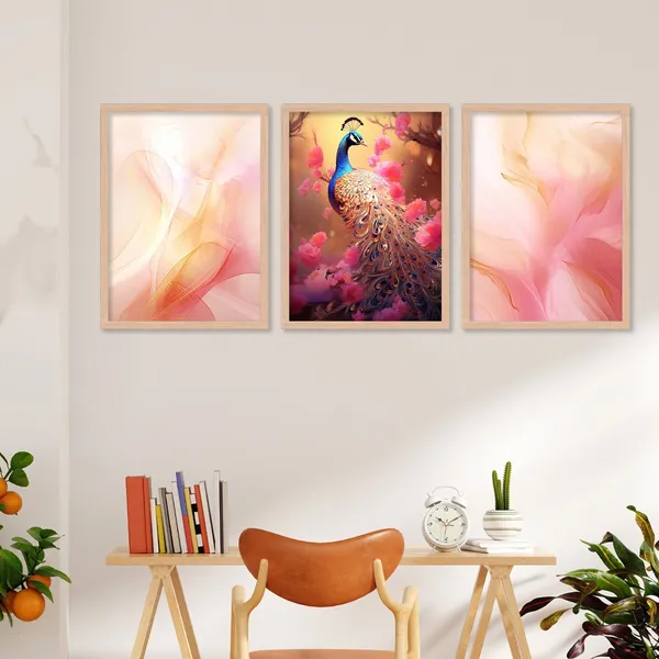 Pink_Colour_Shade_And_Peacock_Wall_Art