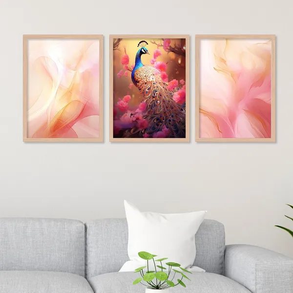Pink_Colour_Shade_And_Peacock_Wall_Art