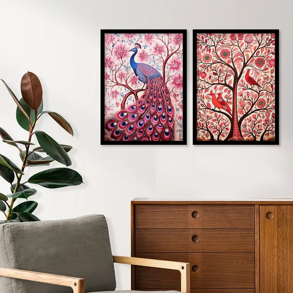 Peacock_Madhubani_Framed