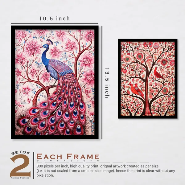 Peacock_Madhubani_Framed