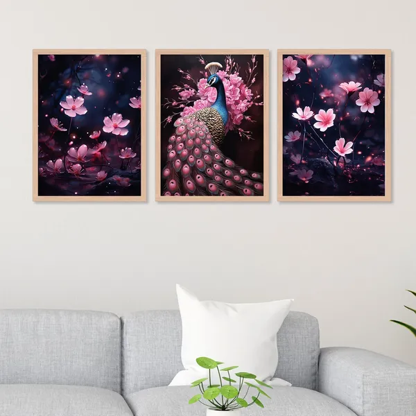 Pink_Flower_And_Peacock_Wall_Art