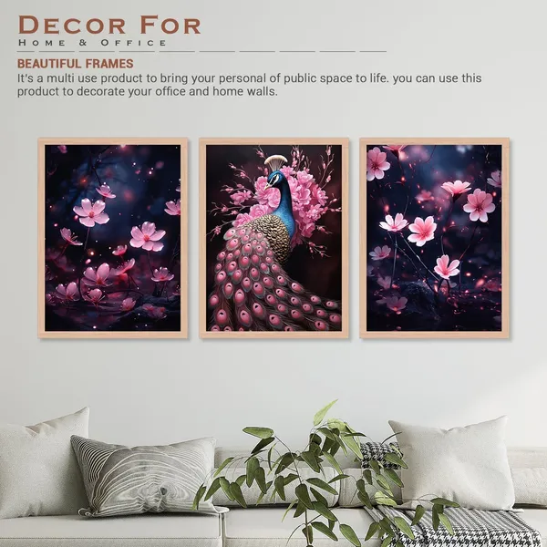 Pink_Flower_And_Peacock_Wall_Art