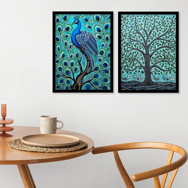 Peacock_Madhubani_Framed