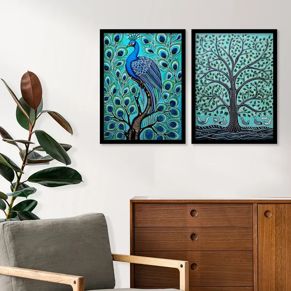 Peacock_Madhubani_Framed