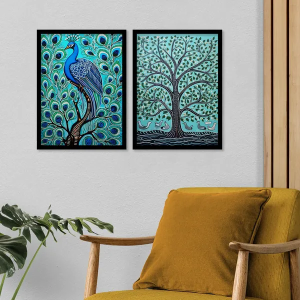 Peacock_Madhubani_Framed