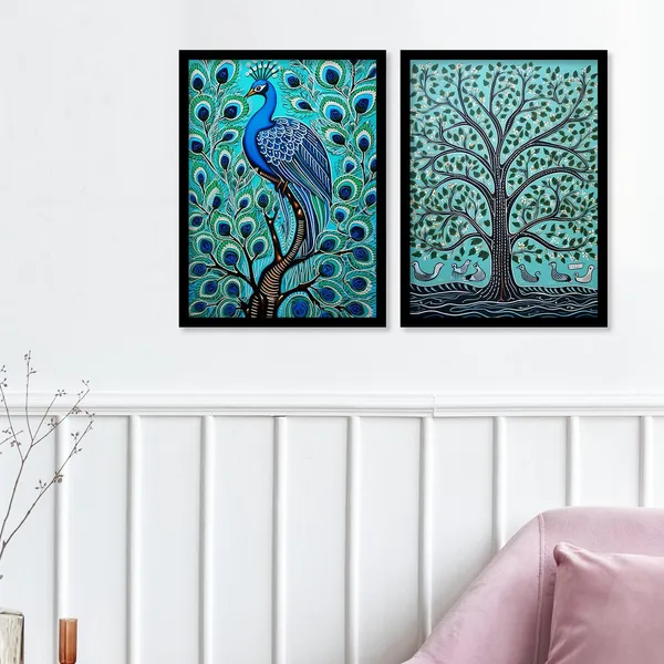 Peacock_Madhubani_Framed