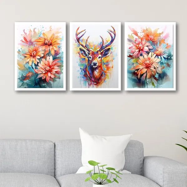 Rainbow_Colour_Flower_And_Swamp_Deer_Wall_Painting