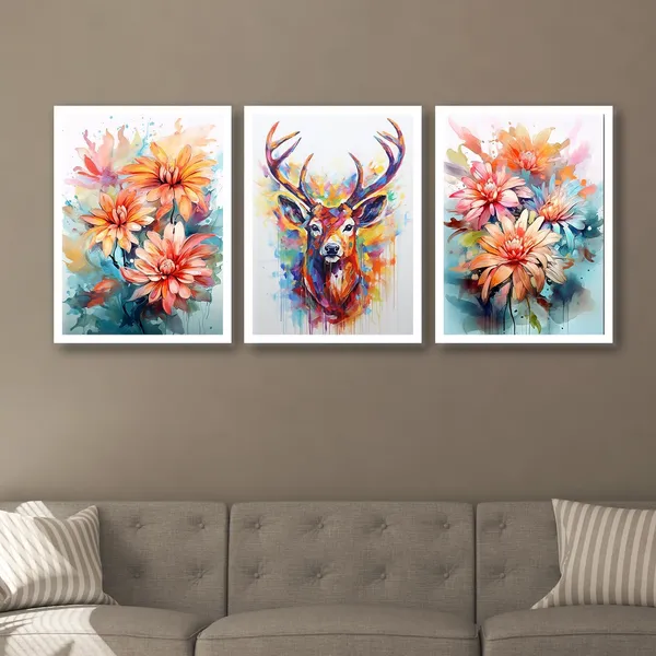 Rainbow_Colour_Flower_And_Swamp_Deer_Wall_Painting