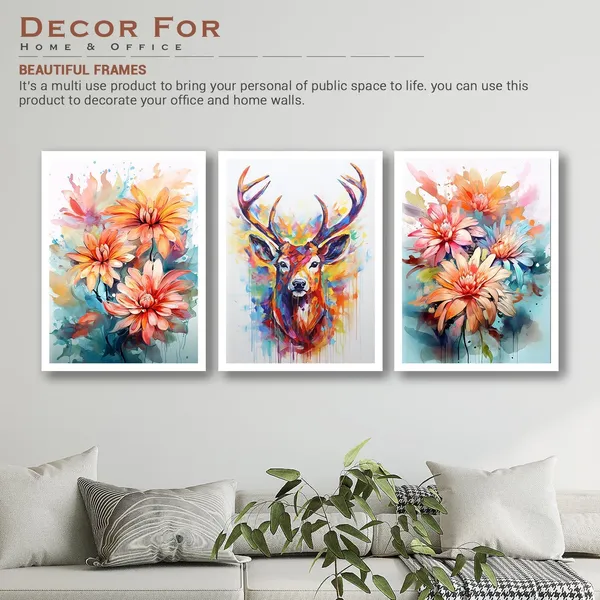 Rainbow_Colour_Flower_And_Swamp_Deer_Wall_Painting
