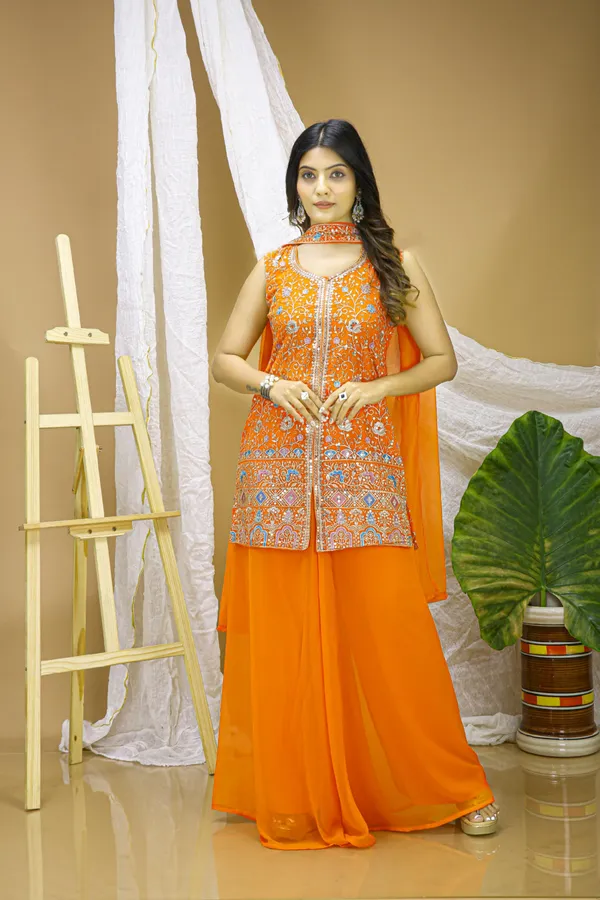 Orange_Embroidered_Kurti_Sharara_Set_With_Dupatta