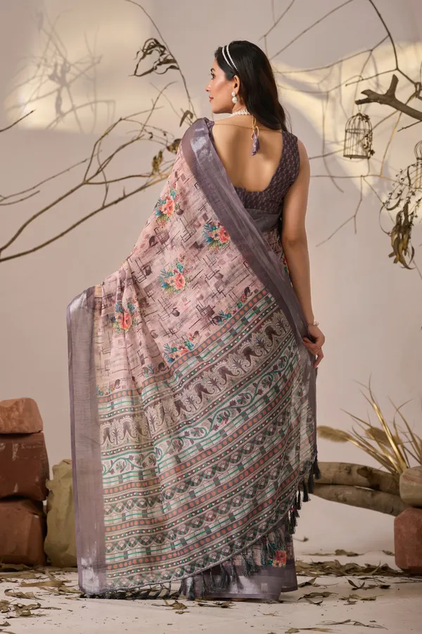 Dusty_Peach_Premium_Linen_Cotton_Saree_With_Elegant_Digital_Floral_And_Geometric_Print