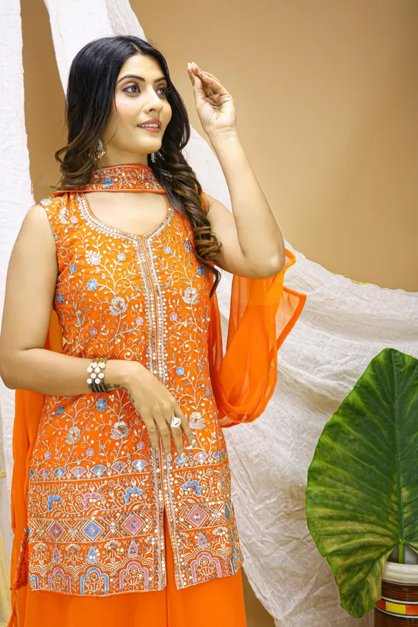 Orange_Embroidered_Kurti_Sharara_Set_With_Dupatta