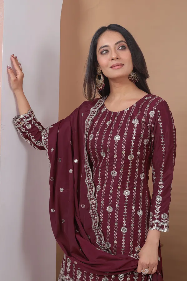 Maroon_Embroidered_Kurti_Sharara_Set_With_Dupatta