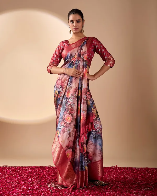 Multicolor_Luxurious_Soft_Lichi_Silk_Saree_For_Women_And_Girls