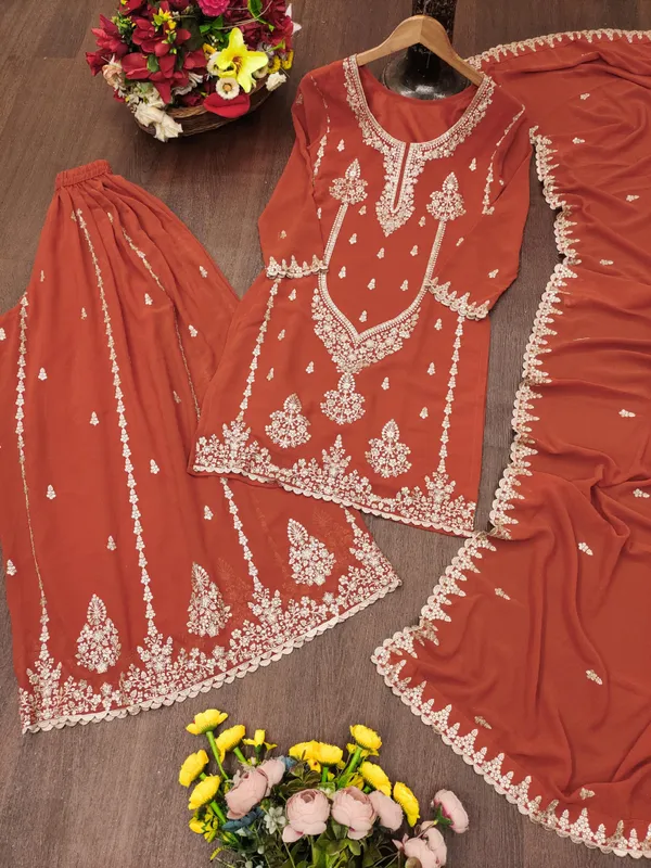Orange_Embroidered_Kurti_Sharara_Set_With_Dupatta