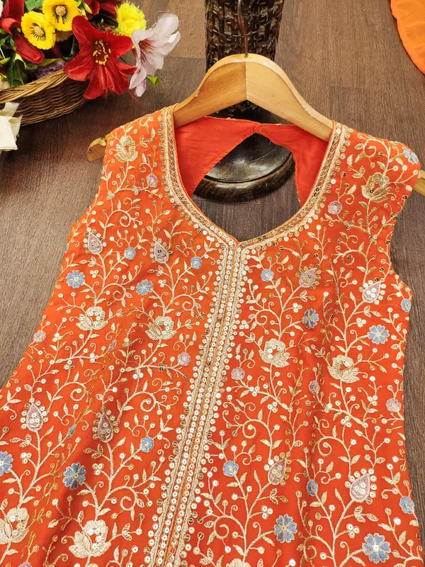 Orange_Embroidered_Kurti_Sharara_Set_With_Dupatta