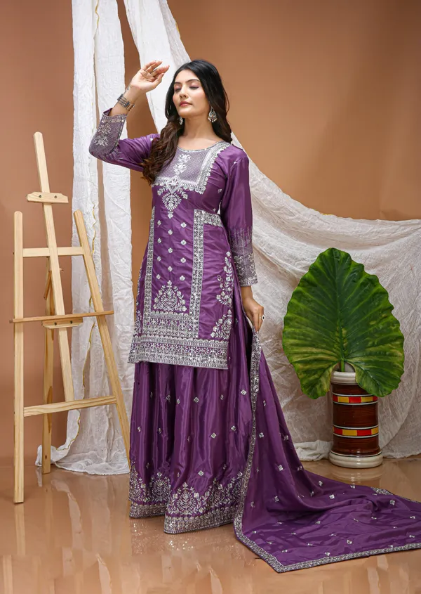 Purple_Embroidered_Kurti_Sharara_Set_With_Dupatta