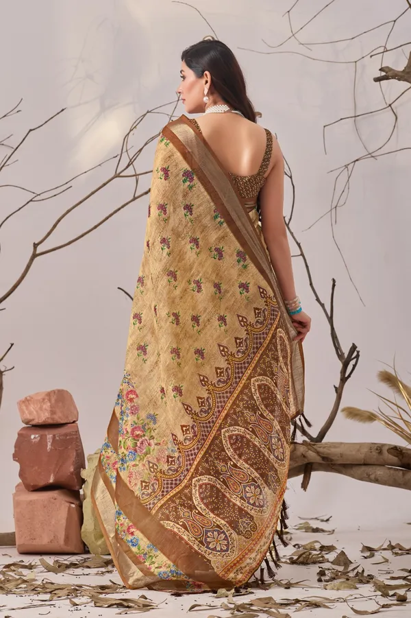 Light_Brown_Linen_Cotton_Saree_With_Elegant_Digital_Printed_Floral_Design