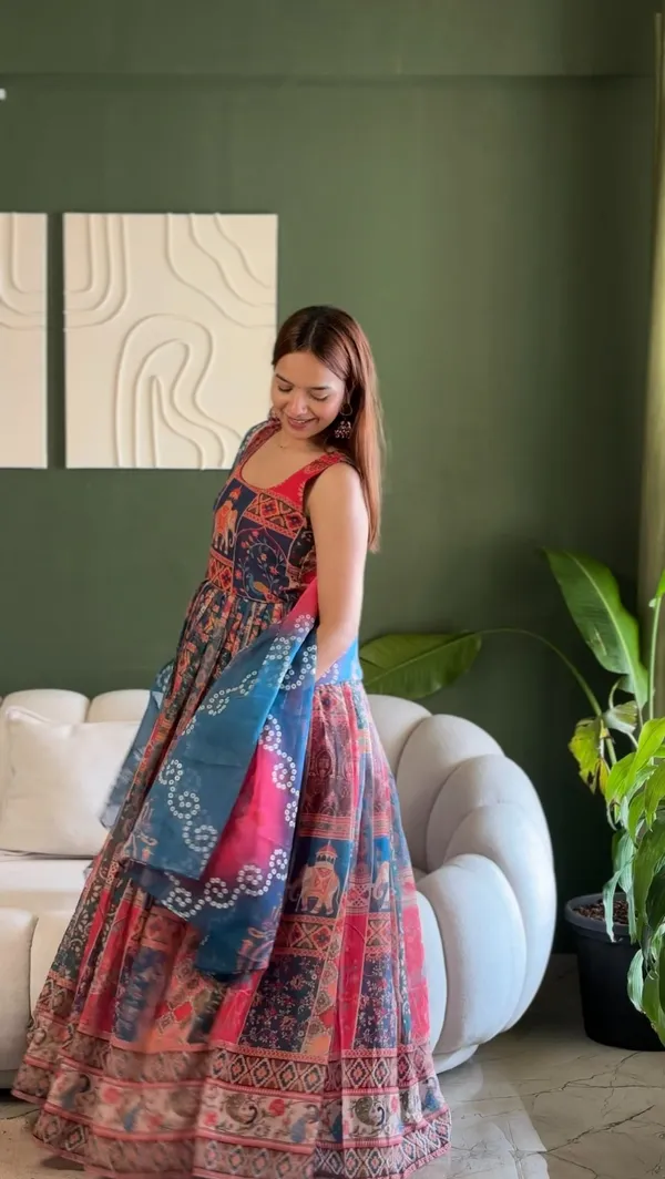 Multicolor_Stylish_Traditional_Print_Anarkali_Dress_With_Dupatta