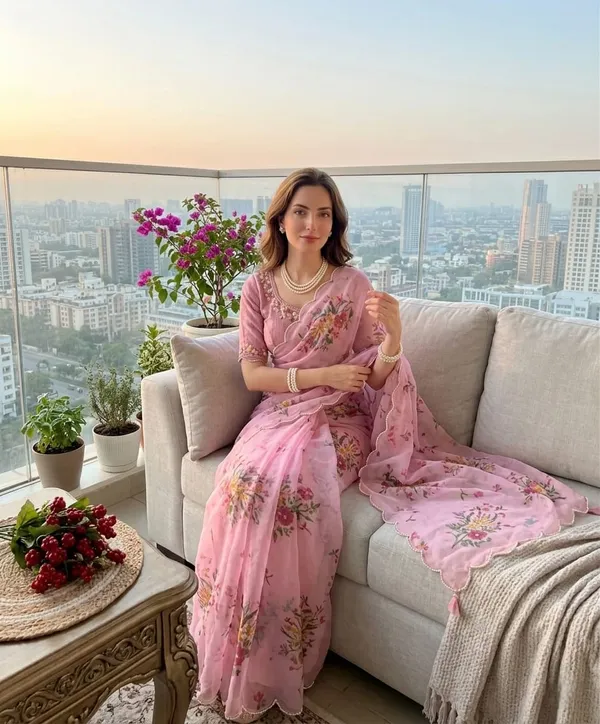 Pink_Georgette_Silk_Fabric_With_Floral_Prints_Saree