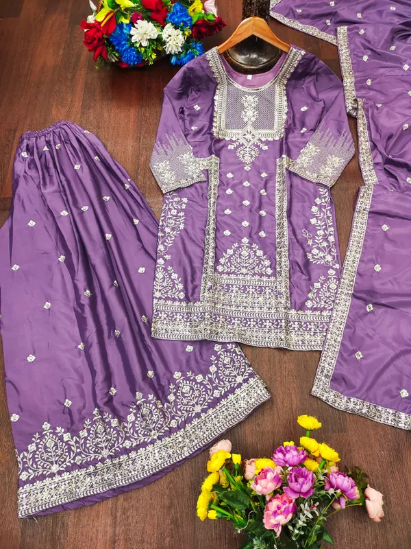Purple_Embroidered_Kurti_Sharara_Set_With_Dupatta