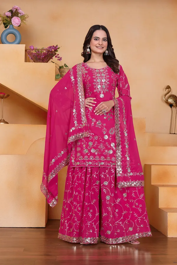 Rani_Pink_Embroidered_Kurti_Sharara_Set_With_Dupatta