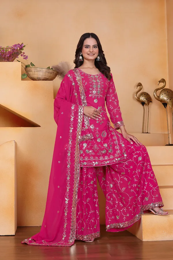Rani_Pink_Embroidered_Kurti_Sharara_Set_With_Dupatta