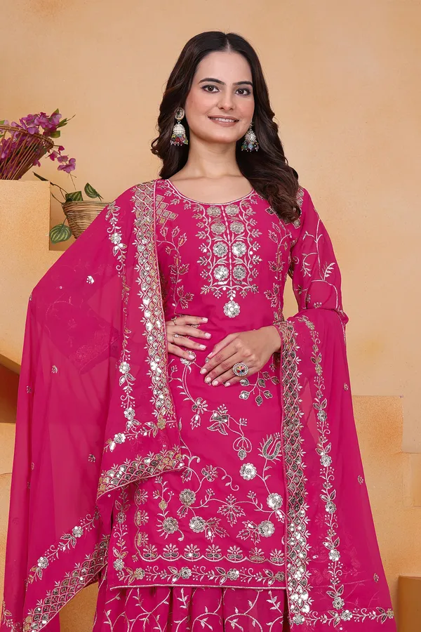 Rani_Pink_Embroidered_Kurti_Sharara_Set_With_Dupatta