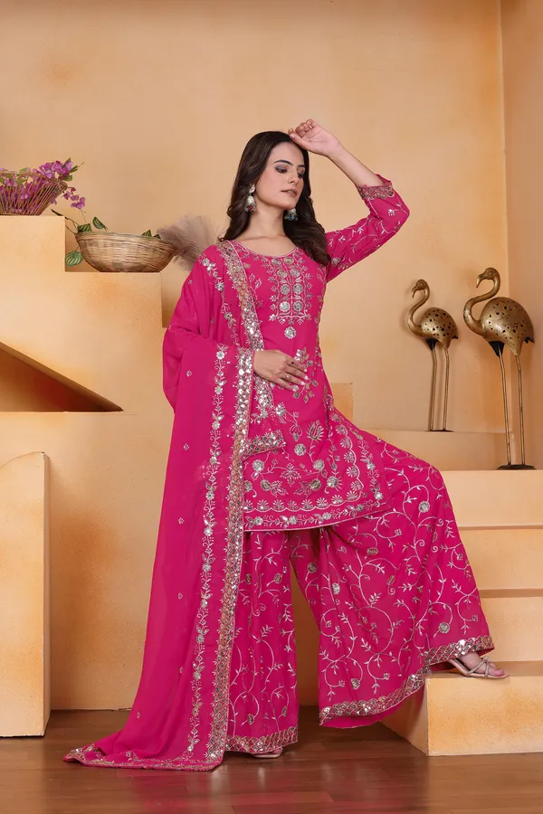 Rani_Pink_Embroidered_Kurti_Sharara_Set_With_Dupatta